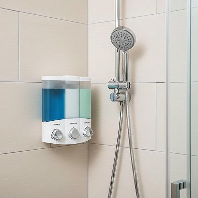 Euro Series Trio 3-chamber Soap Dispenser Push Button Wall Mount ABS Plastic 14.7 fl oz