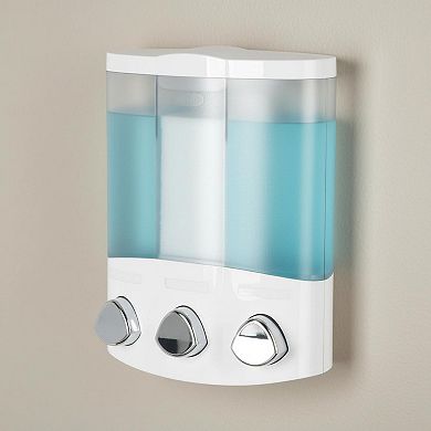 Euro Series Trio 3-chamber Soap Dispenser Push Button Wall Mount ABS Plastic 14.7 fl oz
