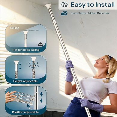 Corner Shower Tension Pole 4-tier Adjustable Shelf Rust-free Bathroom Organizer with Towel Bar Hooks