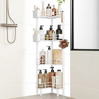 Rustproof 3 tier Corner Shower Organizer Large Spacing Adjustable Legs Toothbrush Holder Hooks