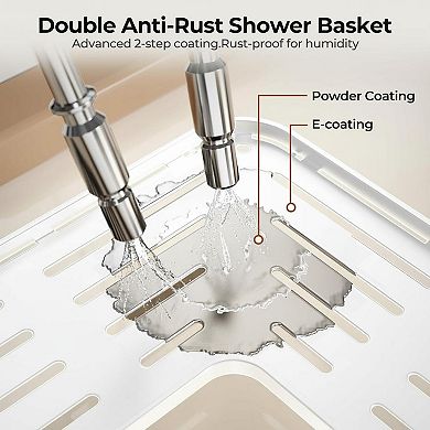 Rustproof 3 Tier Corner Shower Organizer Large Spacing Adjustable Legs Toothbrush Holder Hooks