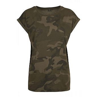 Build Your Brand Womens/Ladies Camo Extended Shoulder T-Shirt