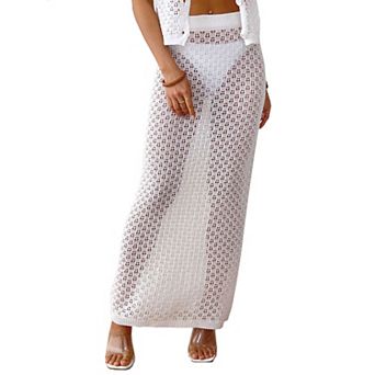 Women's Crochet Beach Cover Up Skirt High Waisted Hollow Out Knit Swimsuit Coverups