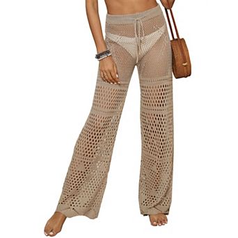 Women's Crochet Beach Cover Up Pants Hollow Out Knit Swim Bottom Coverups