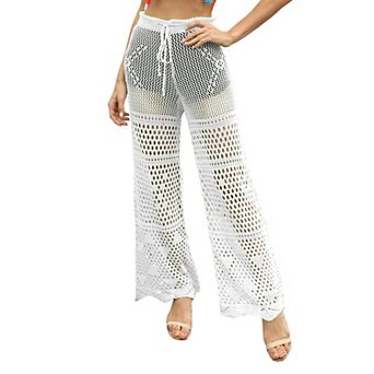 Women's Crochet Beach Cover Up Pants Hollow Out Knit Swim Bottom Coverups