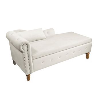 BAOURE Velvet Chaise Lounge Indoor with Storage and Pillow Modern Upholstered Rolled Arm Furniture