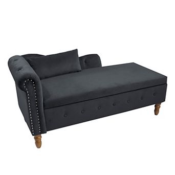 BAOURE Velvet Chaise Lounge Indoor with Storage and Pillow Modern Upholstered Rolled Arm Furniture