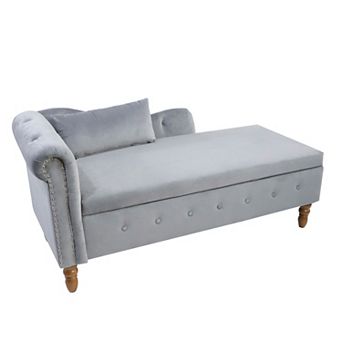 BAOURE Velvet Chaise Lounge Indoor with Storage and Pillow Modern Upholstered Rolled Arm Furniture