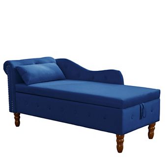 BAOURE Velvet Chaise Lounge Indoor with Storage and Pillow Modern Upholstered Rolled Arm Furniture