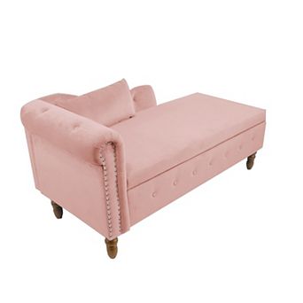 BAOURE Velvet Chaise Lounge Indoor with Storage and Pillow Modern Upholstered Rolled Arm Furniture