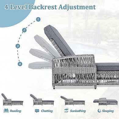 BAOURE Outdoor Wicker Reclining Chaise Lounge Set with Armrests and Cushions for Patio Poolside