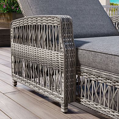 BAOURE Outdoor Wicker Reclining Chaise Lounge Set with Armrests and Cushions for Patio Poolside