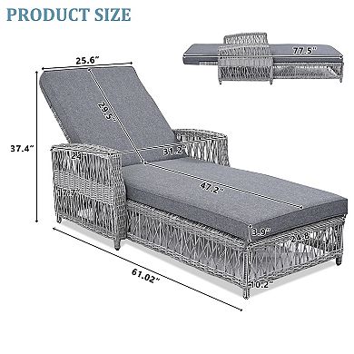 BAOURE Outdoor Wicker Reclining Chaise Lounge Set with Armrests and Cushions for Patio Poolside