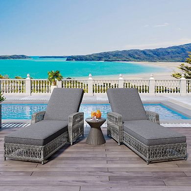 BAOURE Outdoor Wicker Reclining Chaise Lounge Set with Armrests and Cushions for Patio Poolside