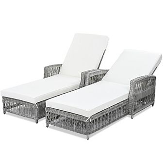 BAOURE Outdoor Wicker Reclining Chaise Lounge Set with Armrests and Cushions for Patio Poolside