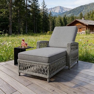 BAOURE Outdoor Wicker Patio Chaise Lounge with Armrests and Four Position Adjustable Backrest