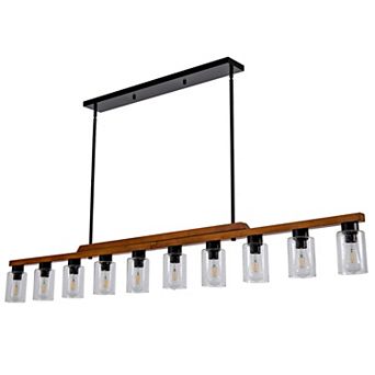 BAOURE 75 Inch Wood and Metal 10 Light Linear Kitchen Island Chandelier with Seeded Glass