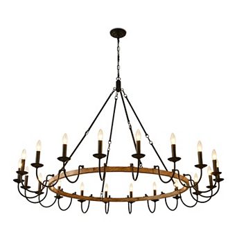 BAOURE 59 Inch Wood and Metal Wagon Wheel Chandelier 20 Light Rustic Farmhouse Hanging Fixture