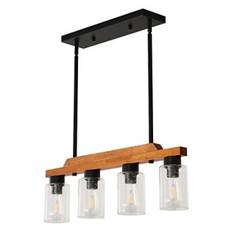 BAOURE Modern Farmhouse Solid Wood 4 Light Kitchen Island Pendant Seeded Glass Linear Chandelier