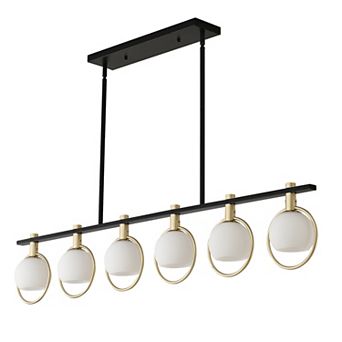 BAOURE 52 Inch Modern Black and Gold 6 Light Linear Kitchen Island Chandelier with Glass Globes