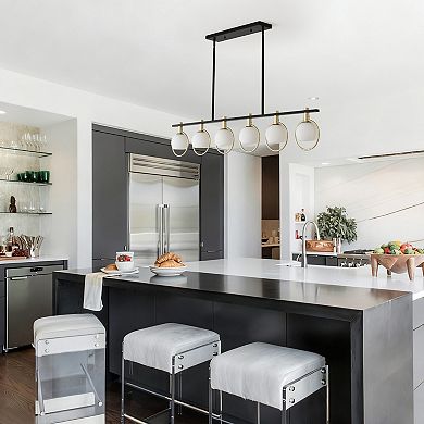 BAOURE 52 Inch Modern Black and Gold 6 Light Linear Kitchen Island Chandelier with Glass Globes