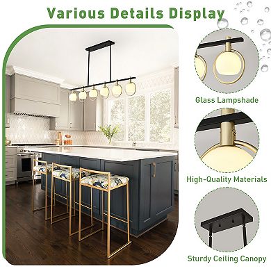BAOURE 52 Inch Modern Black and Gold 6 Light Linear Kitchen Island Chandelier with Glass Globes