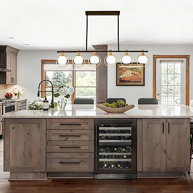 BAOURE 52 Inch Modern Black and Gold 6 Light Linear Kitchen Island Chandelier with Glass Globes