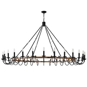 BAOURE 78 Inch 30 Light Wagon Wheel Chandelier Rustic Wood and Metal Industrial Farmhouse Fixture