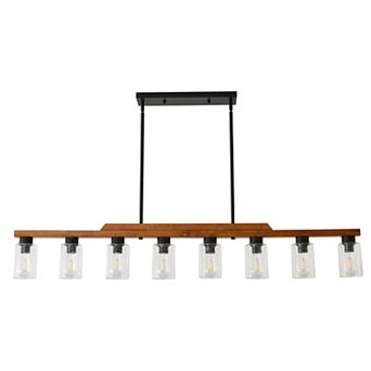 BAOURE Modern Farmhouse 8 Light Wood Kitchen Island Linear Chandelier with Seeded Glass Shades