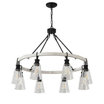 BAOURE Modern Farmhouse 8 Light Wagon Wheel Chandelier with Seeded Glass and Weathered Wood Ring