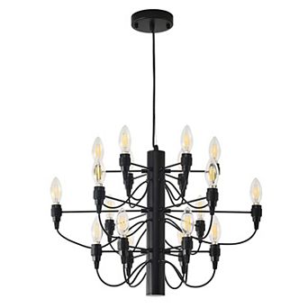 18 Light Matte Black Modern Farmhouse Metal Candle Chandelier with Adjustable Wire