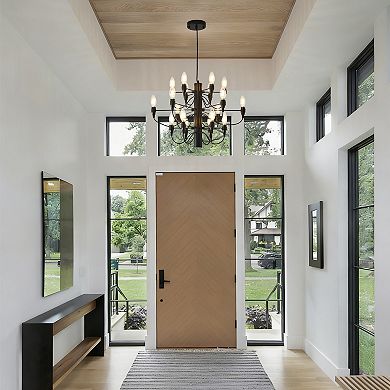 18 Light Matte Black Modern Farmhouse Metal Candle Chandelier with Adjustable Wire