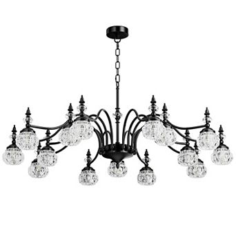 BAOURE Black Metal Farmhouse 15 Light 48 Inch Two Tier Chandelier With Clear Glass Shades
