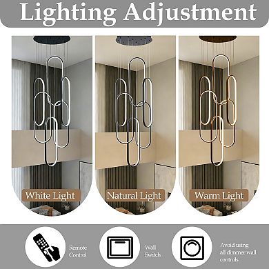 BAOURE Modern Aluminum Six Ring LED Dimmable High Ceiling Chandelier Pendant Lighting