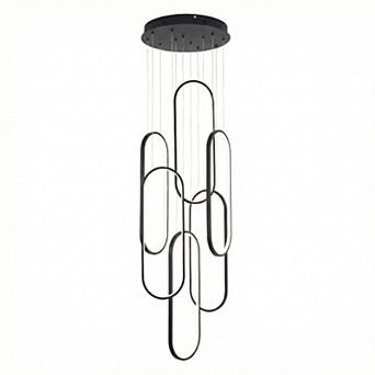 BAOURE Modern Aluminum Six Ring LED Dimmable High Ceiling Chandelier Pendant Lighting