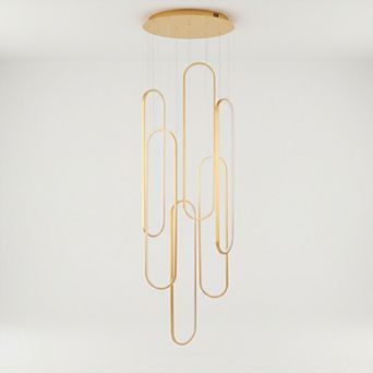 BAOURE Modern Aluminum Six Ring LED Dimmable High Ceiling Chandelier Pendant Lighting