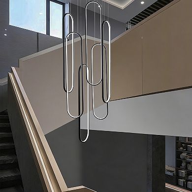 BAOURE Metal Geometric Multi Tier LED Chandelier Light Fixture With Remote Control