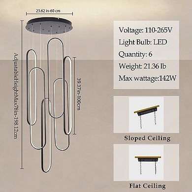 BAOURE Metal Geometric Multi Tier LED Chandelier Light Fixture With Remote Control