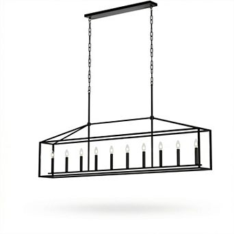 BAOURE Beautiful Matte Black Ten Light Linear Chandelier For Large Dining Rooms And Kitchens