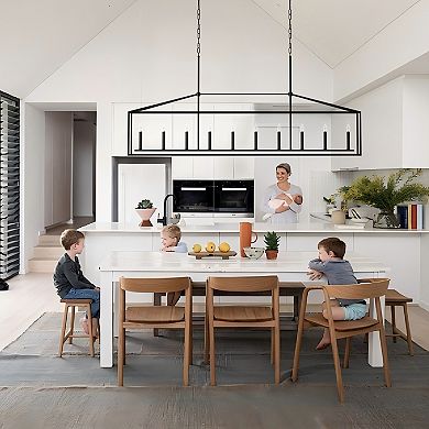 BAOURE Beautiful Matte Black Ten Light Linear Chandelier For Large Dining Rooms And Kitchens