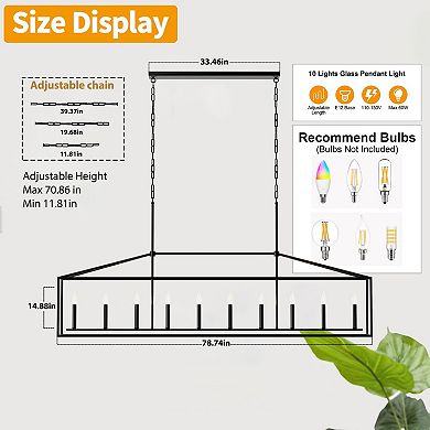 BAOURE Beautiful Matte Black Ten Light Linear Chandelier For Large Dining Rooms And Kitchens