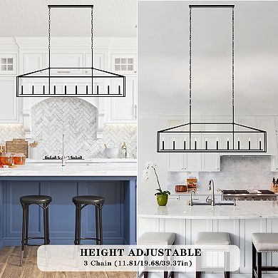 BAOURE Beautiful Matte Black Ten Light Linear Chandelier For Large Dining Rooms And Kitchens