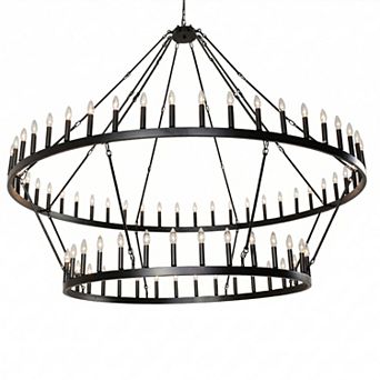 BAOURE Matte Black Eighty Light Extra Large Two Tier Farmhouse Wagon Wheel Chandelier