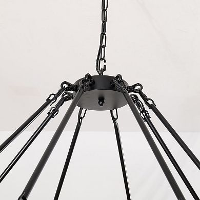 BAOURE Matte Black Eighty Light Extra Large Two Tier Farmhouse Wagon Wheel Chandelier