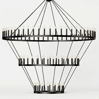 BAOURE Black Metal Farmhouse Three Tier Wagon Wheel Chandelier One Hundred Four Light