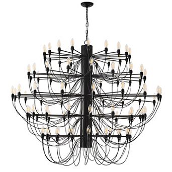 Modern 90-Light Pinecone Tiered Chandelier, 59" Extra Large Metal High Ceiling Fixture