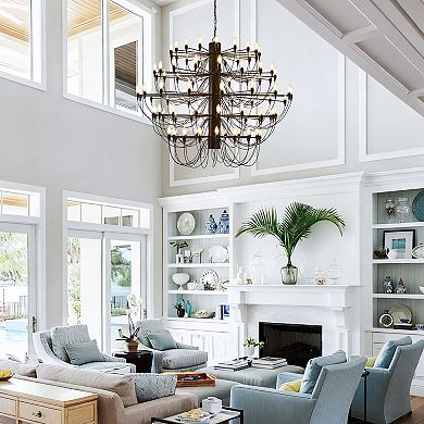 Modern 90-Light Pinecone Tiered Chandelier, 59" Extra Large Metal High Ceiling Fixture