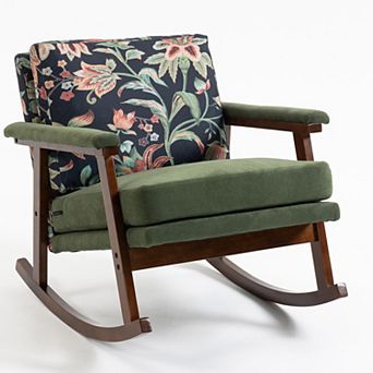 BAOURE Velvet Mid Century Modern Upholstered Rocking Accent Armchair For Living Room Bedroom Sunroom