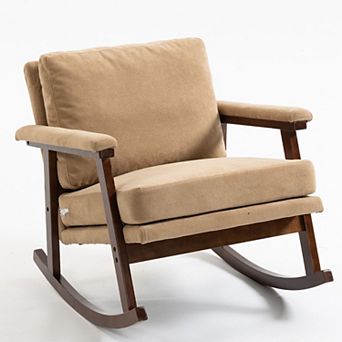 BAOURE Velvet Mid Century Modern Upholstered Rocking Accent Armchair For Living Room Bedroom Sunroom