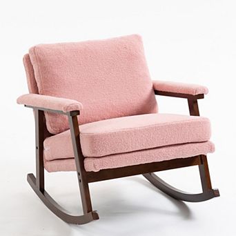 BAOURE Velvet Mid Century Modern Upholstered Rocking Accent Armchair For Living Room Bedroom Sunroom